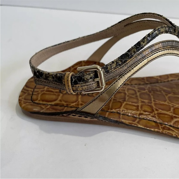 Chloe Carla Croc-Effect Leather Flat Sandals Size 36.5 Brown Bronze Accents - Picture 8 of 10